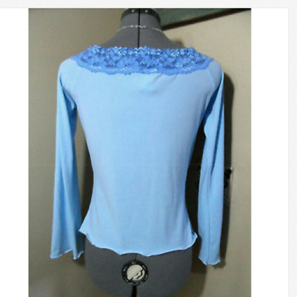 SOLD OUT!                      Nwt LIPSTICK Lace trim Blouse M Blue Hand Dyed - Picture 2 of 3